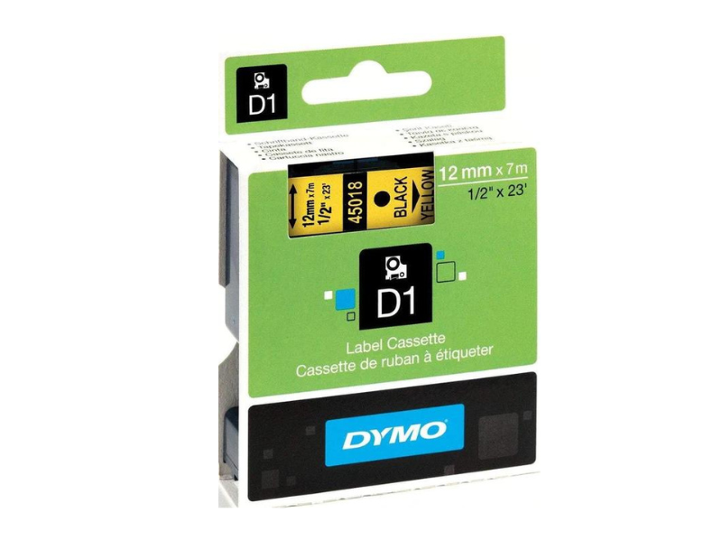 Dymo Tape 12mm x 7m Black on Yellow 45018 dm1
