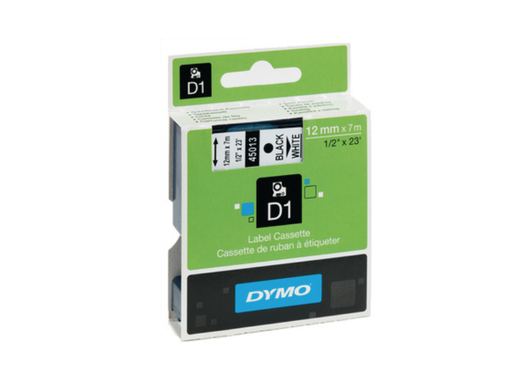 [45013] Dymo Tape 12mm x 7m Black on White 45013